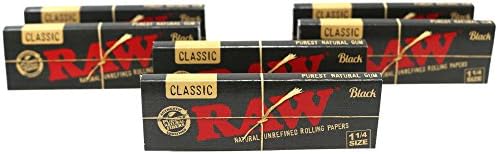 RAW Classic Black 1 1/4 Size Natural Unrefined Ultra Thin 79mm Rolling Papers (6 Packs). Raw rolling papers for cigarettes and tobacco