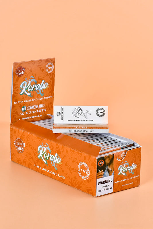 Korobo 1&1/4 brown Rolling paper 50 booklets each 100 Leaves