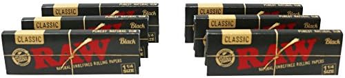 RAW Classic Black 1 1/4 Size Natural Unrefined Ultra Thin 79mm Rolling Papers (6 Packs). Raw rolling papers for cigarettes and tobacco