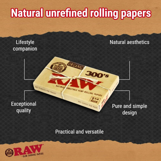 RAW Organic 300 1.25 1 1/4 Size Rolling Papers 1 Pack = 300 Leaves, 300 Count. Premium rolling papers. Natural unbleached cigarette rolling papers