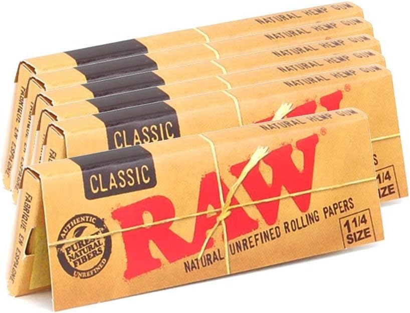 Raw Unrefined Classic 1.25 1 1/4 Size Cigarette Rolling Papers, 50 Count (Pack of 6).