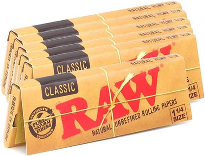 Raw Unrefined Classic 1.25 1 1/4 Size Cigarette Rolling Papers, 50 Count (Pack of 6).