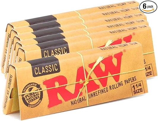 Raw Unrefined Classic 1.25 1 1/4 Size Cigarette Rolling Papers, 50 Count (Pack of 6).