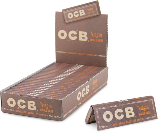 OCB Rolling Papers - Virgin Series - Unbleached Minimally Processed Super Thin - 24 Count Bulk Display Pack - (Single Wide) | Smoking Rolling papers