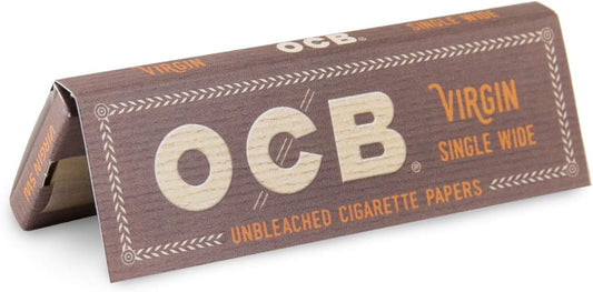 OCB Rolling Papers - Virgin Series - Unbleached Minimally Processed Super Thin - 24 Count Bulk Display Pack - (Single Wide) | Smoking Rolling papers