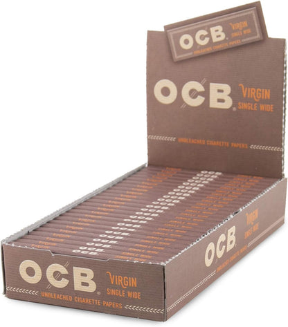 OCB Rolling Papers - Virgin Series - Unbleached Minimally Processed Super Thin - 24 Count Bulk Display Pack - (Single Wide) | Smoking Rolling papers
