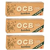 OCB - Bamboo King Slim Size Rolling Papers with Tips - 3 Booklets with 32 Leaves per Booklet | Tobacco rolling papers