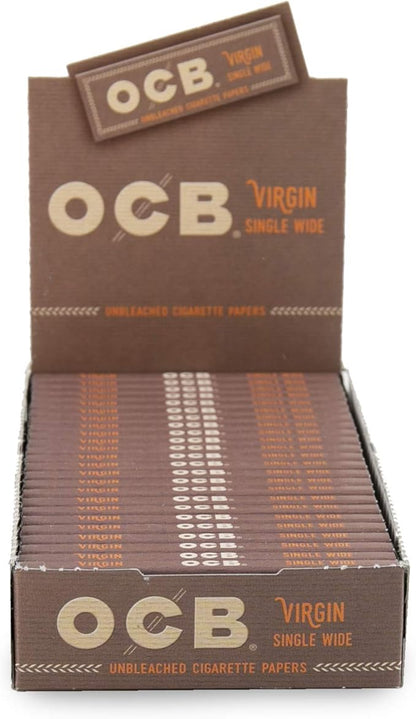 OCB Rolling Papers - Virgin Series - Unbleached Minimally Processed Super Thin - 24 Count Bulk Display Pack - (Single Wide) | Smoking Rolling papers
