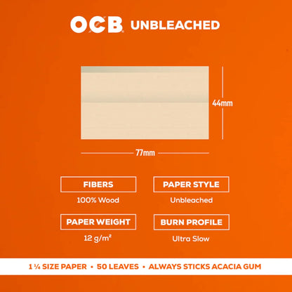 OCB Rolling Papers Unbleached Virgin 1 1/4 (78mm) 24 Booklets. OCB Tobacco rolling papers RAW Rolling papers