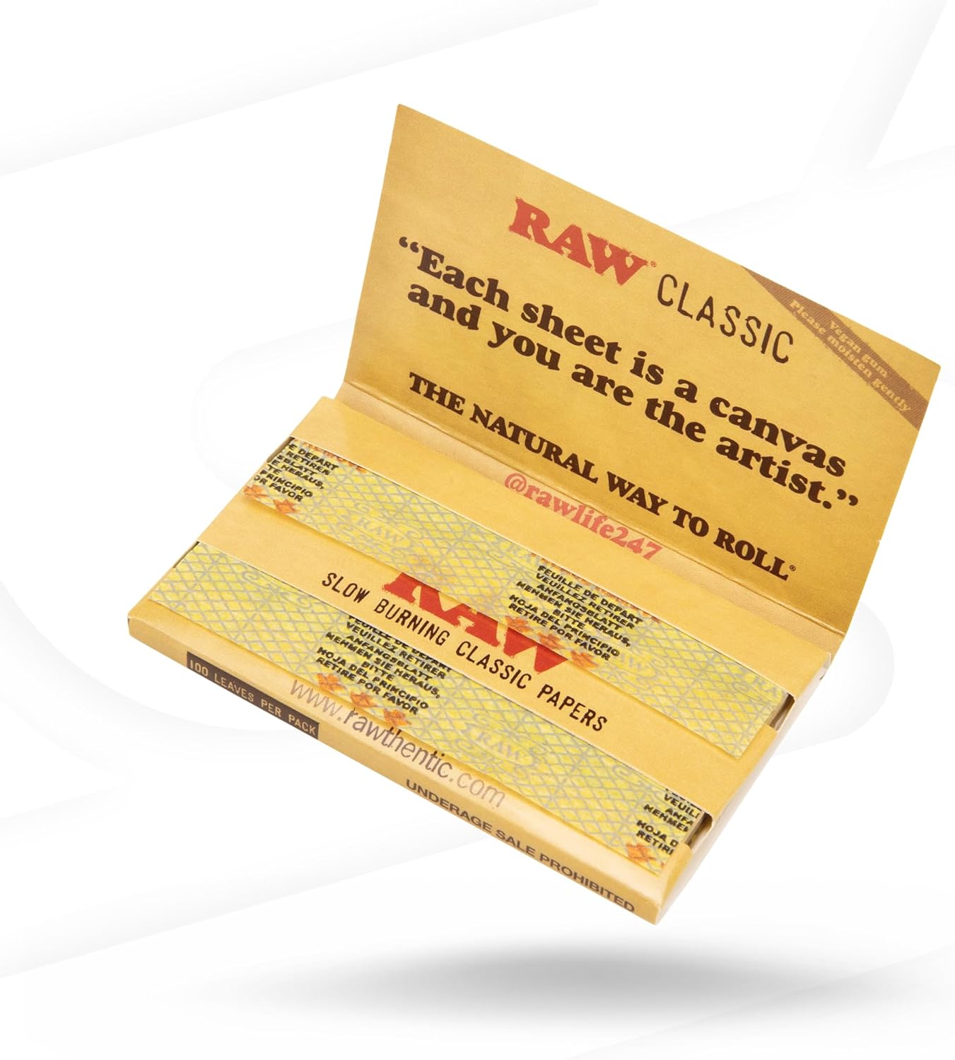 RAW Classic Single Wide Double Feed Rolling Papers Full Box | 25 Packs of 100 Leaves. Natural unbleached rolling papers. Tobacco rolling papers