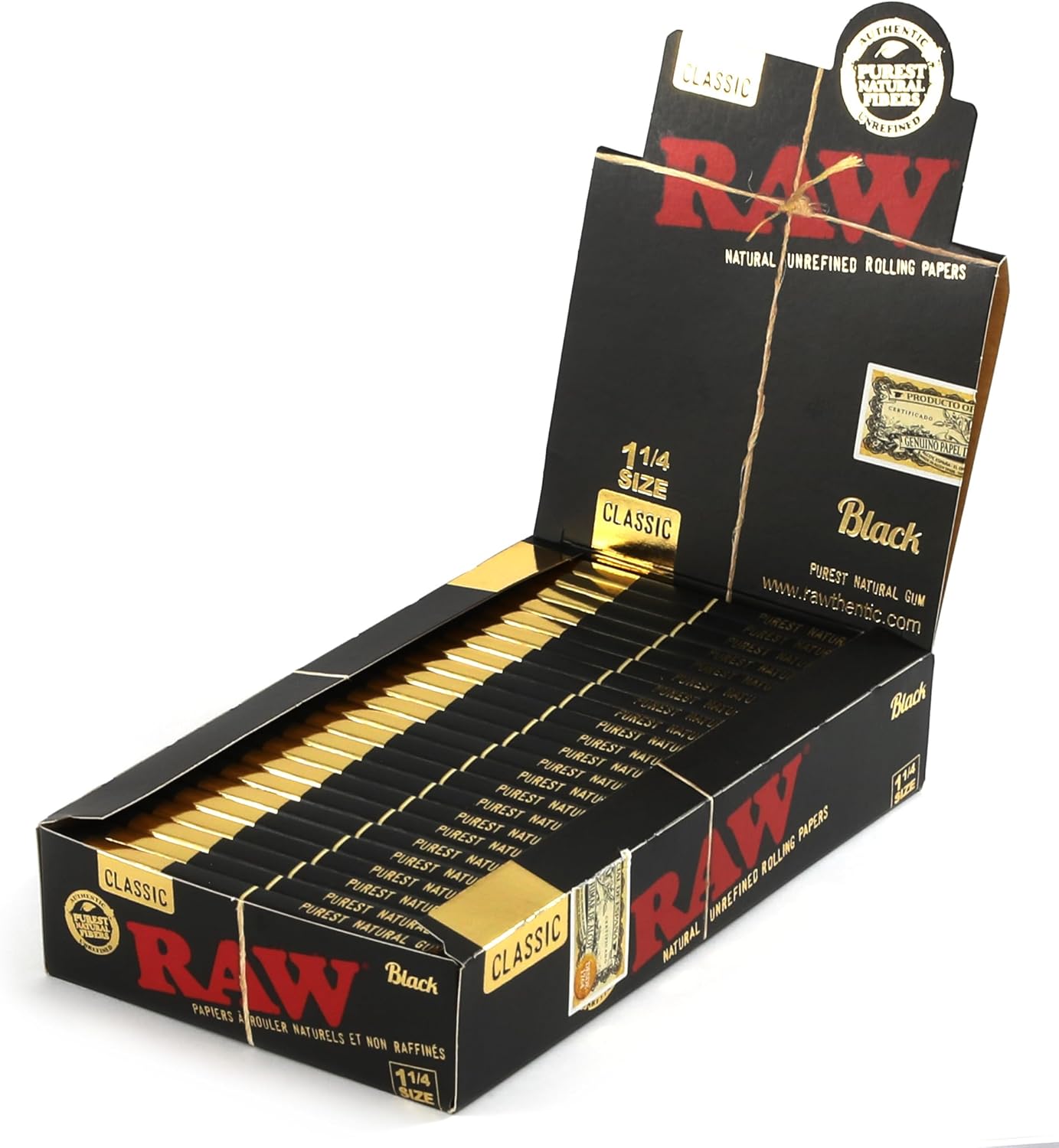 RAW Classic Black 1 1/4 Size Natural Unrefined Ultra Thin 79mm Rolling Papers (6 Packs). Raw rolling papers for cigarettes and tobacco