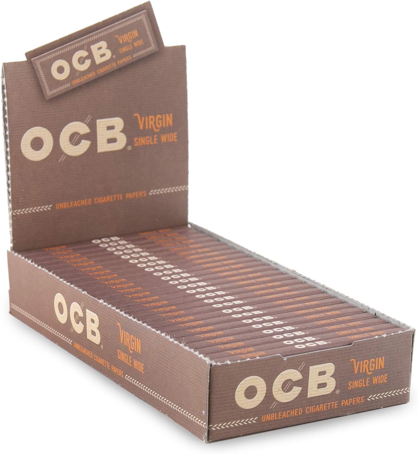 OCB Rolling Papers - Virgin Series - Unbleached Minimally Processed Super Thin - 24 Count Bulk Display Pack - (Single Wide) | Smoking Rolling papers
