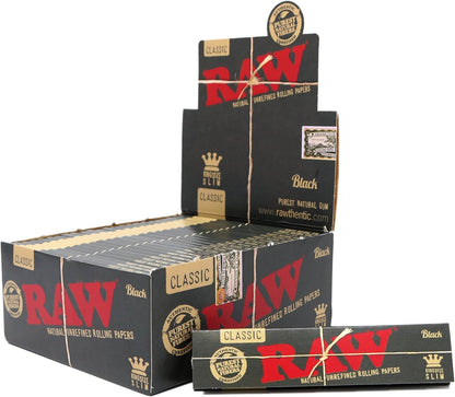 RAW Classic Black King Size Slim Natural Unrefined Ultra Thin 110mm Rolling Papers (50 Packs)