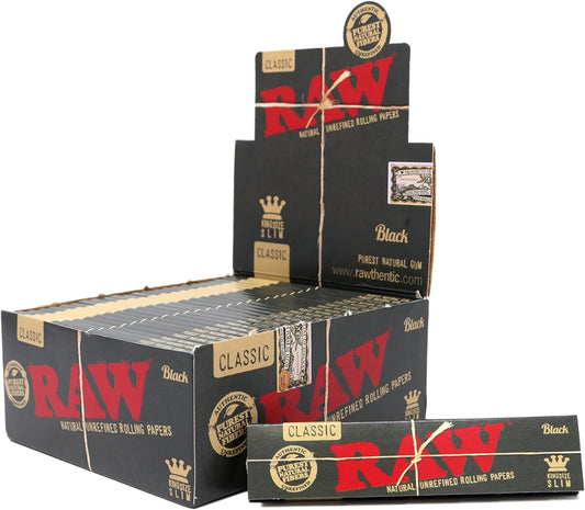 RAW Classic Black King Size Slim Natural Unrefined Ultra Thin 110mm Rolling Papers (50 Packs)
