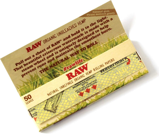RAW Unrefined Organic 1.25 1 1/4 Size Cigarette Rolling Papers Full Box of 24 Packs, Yellow, 50 Count (Pack of 24)