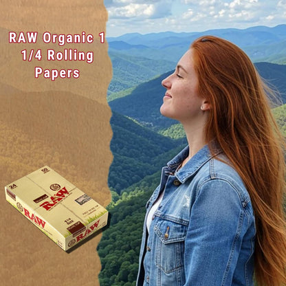 RAW Unrefined Organic 1.25 1 1/4 Size Cigarette Rolling Papers Full Box of 24 Packs, Yellow, 50 Count (Pack of 24)