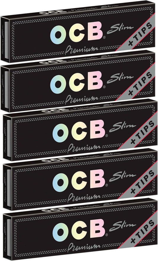 OCB Rolling Papers Premium King Slim 109mm with Tips (5 Pack) | Tobacco Rolling papers | Unbleached cigarette rolling papers