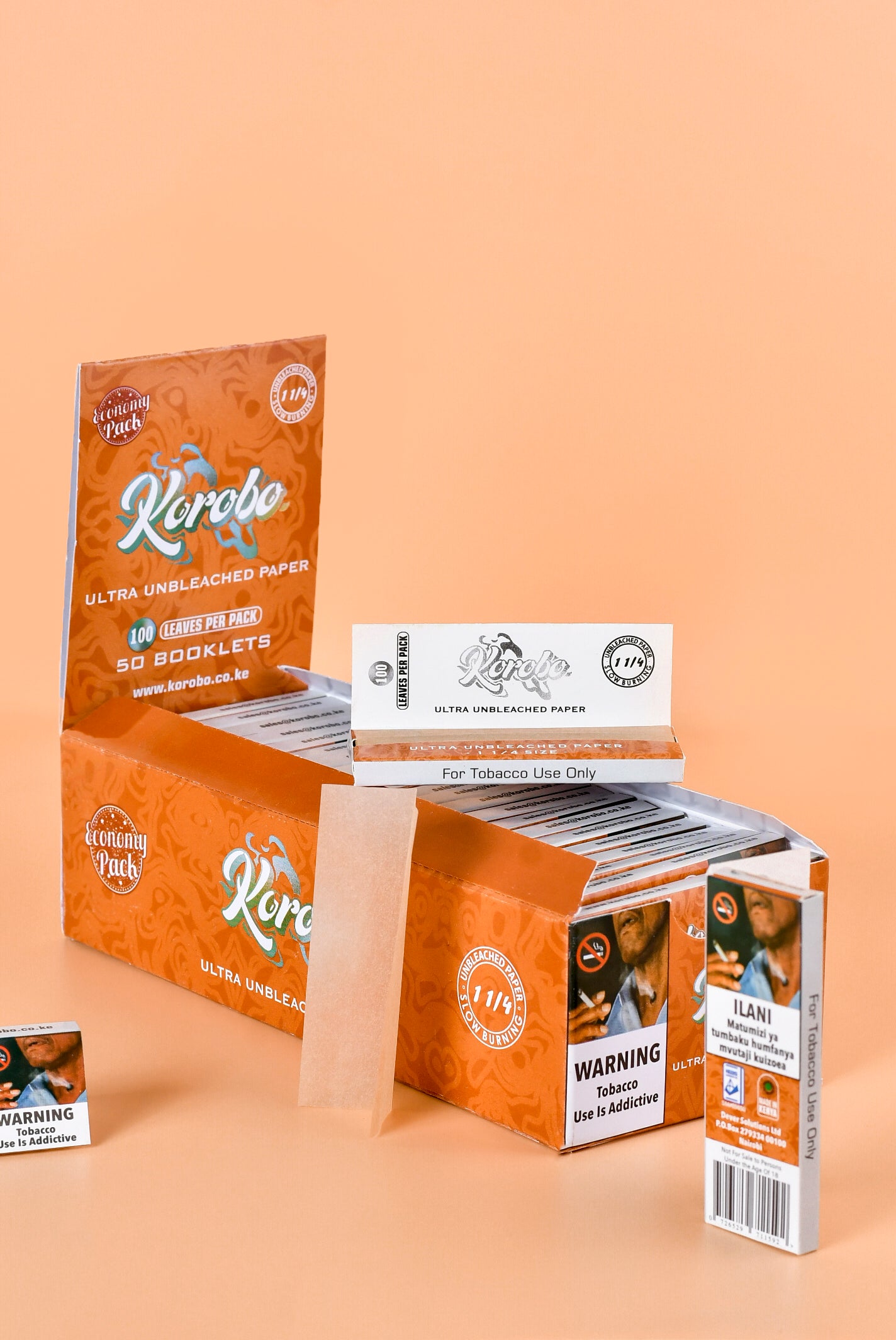 Korobo 1&1/4 brown Rolling paper 50 booklets each 100 Leaves